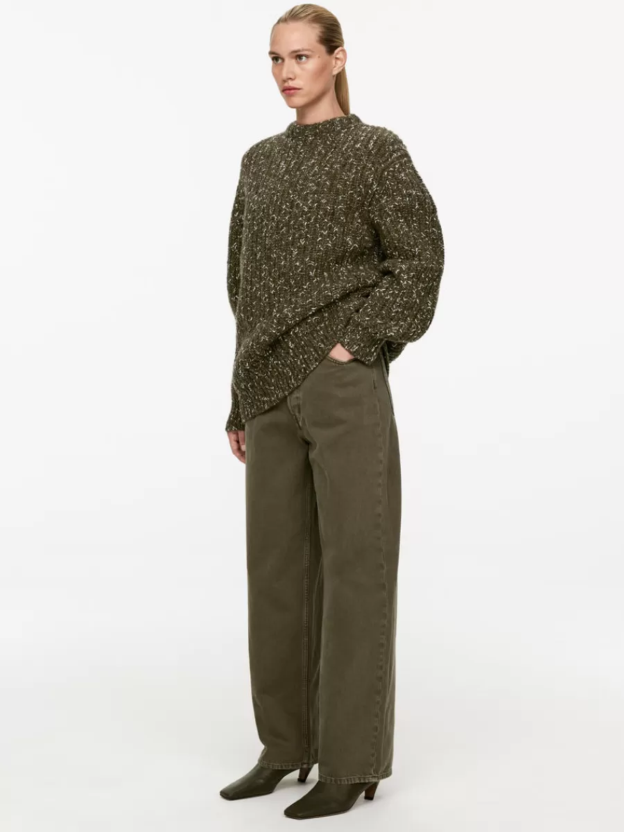 Cheap ARKET Knitted Jumper Khaki Green Melange