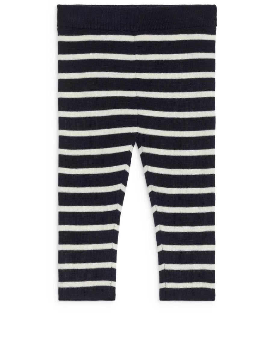 Fashion ARKET Knitted Merino Leggings Dark Blue/Off White