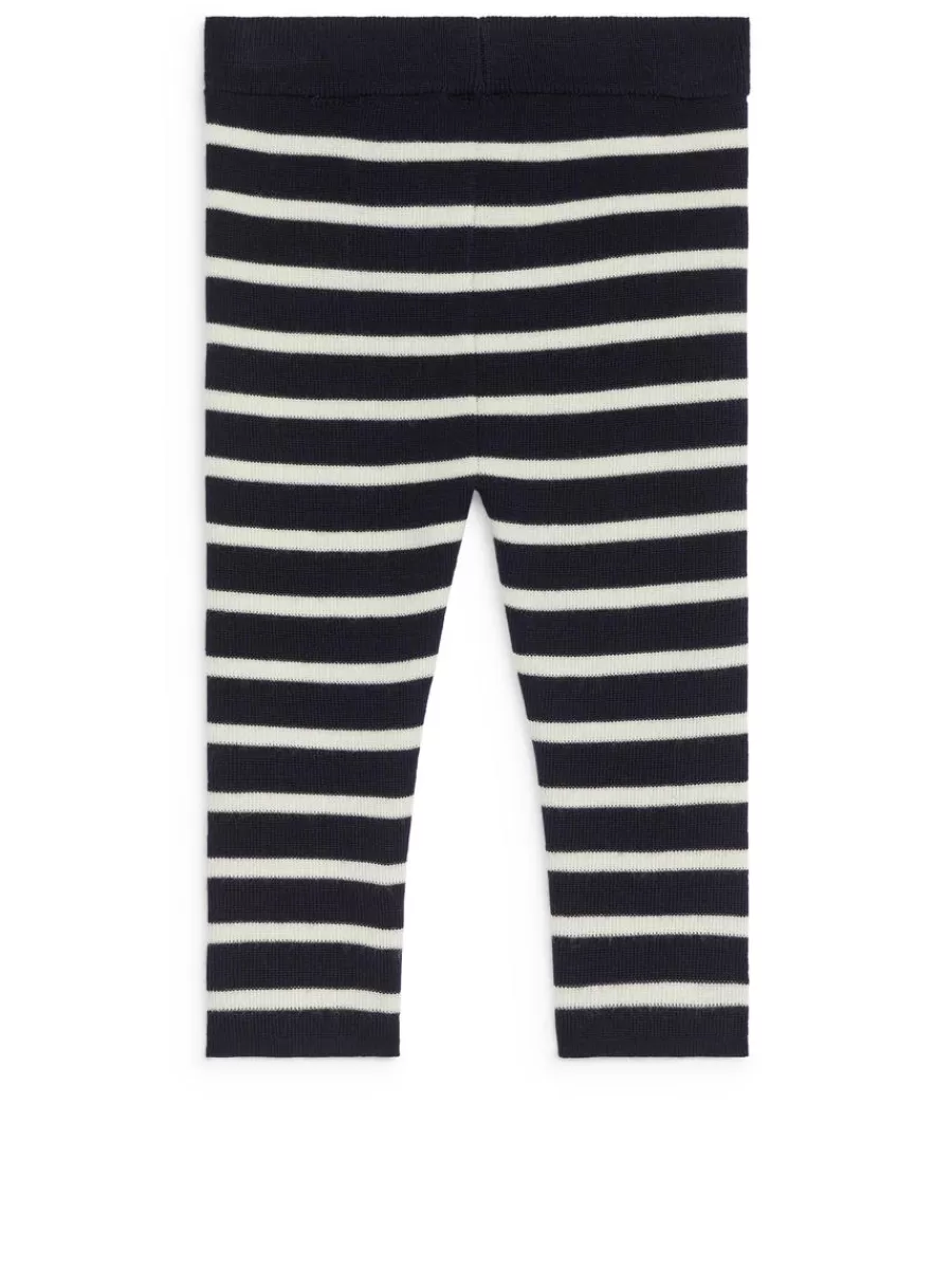 Fashion ARKET Knitted Merino Leggings Dark Blue/Off White