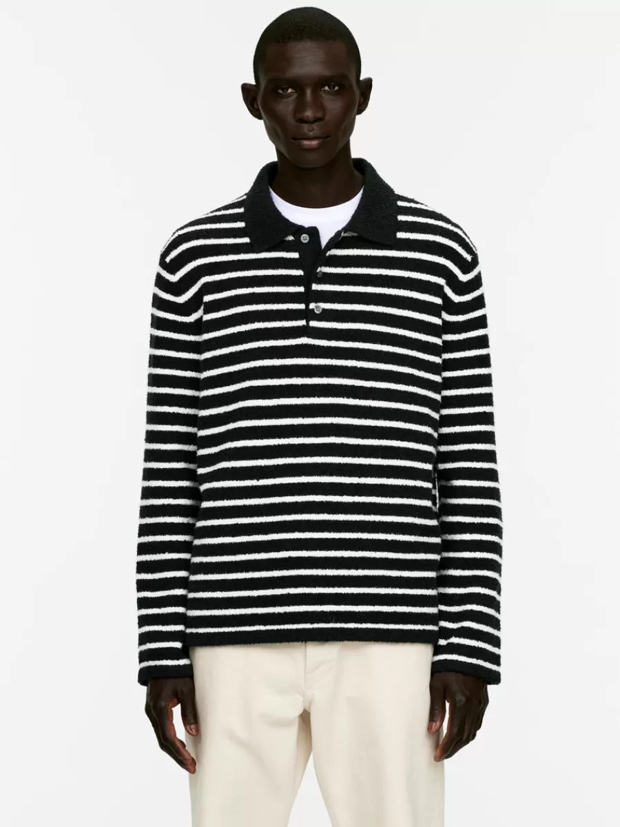 Discount ARKET Knitted Polo Shirt Dark Blue/Off White