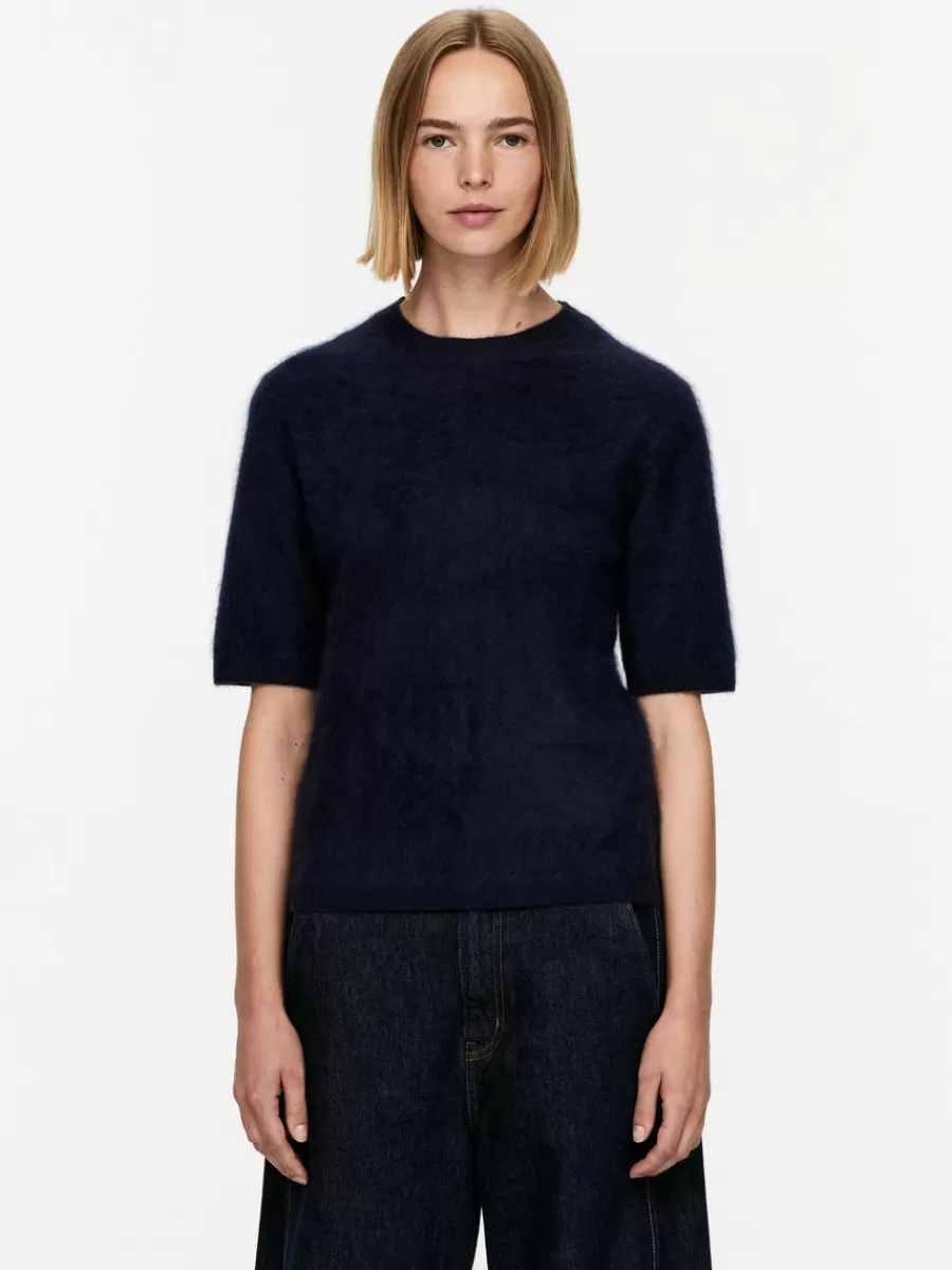 Cheap ARKET Knitted Wool T-Shirt Dark Blue