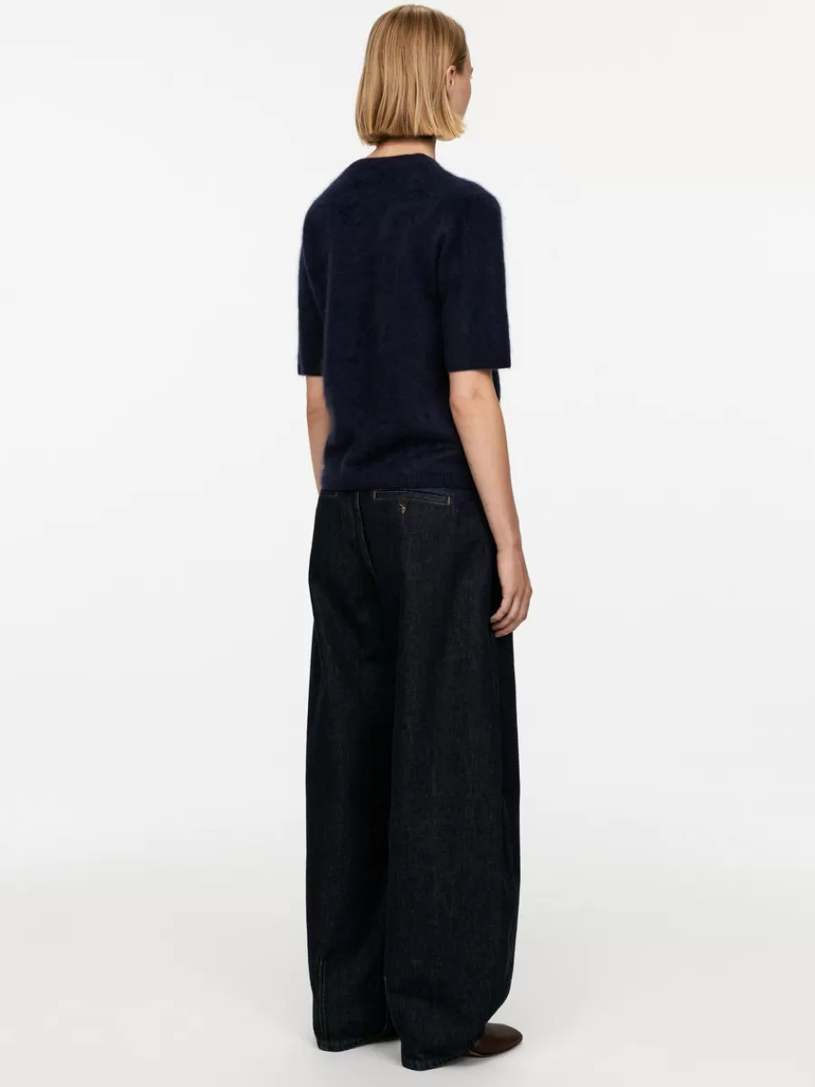 Cheap ARKET Knitted Wool T-Shirt Dark Blue