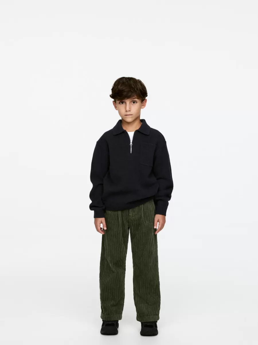 Clearance ARKET Knitted Wool Zip Polo Shirt Dark Blue