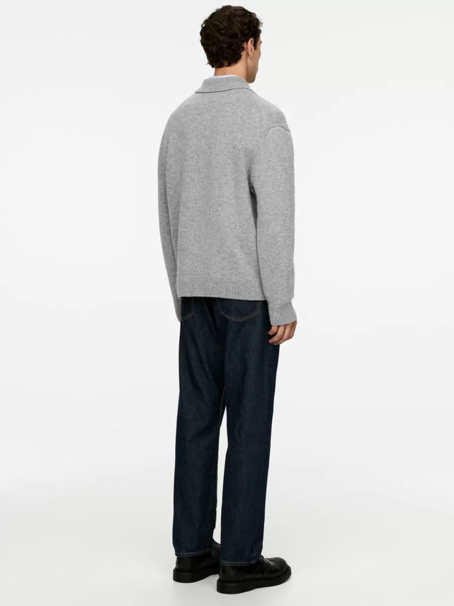Online ARKET Knitted Wool Zip Polo Shirt Grey