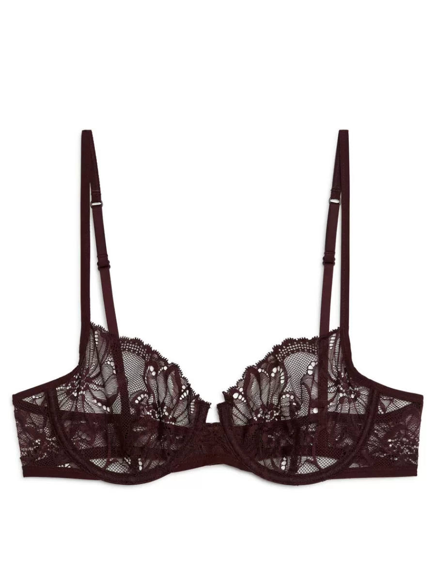 Discount ARKET Lace Wire Bra Burgundy