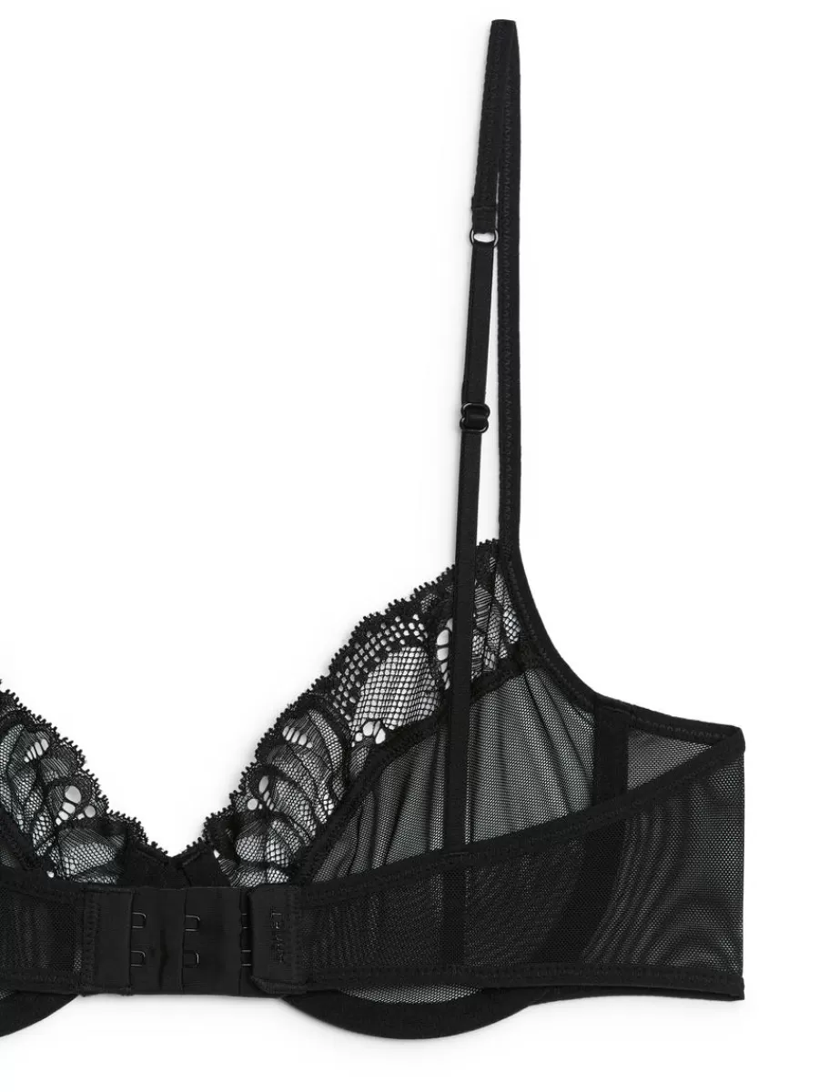Shop ARKET Lace-Detail Mesh Bra Black