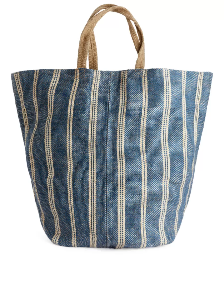 Clearance ARKET Large Jute Tote Blue/Beige