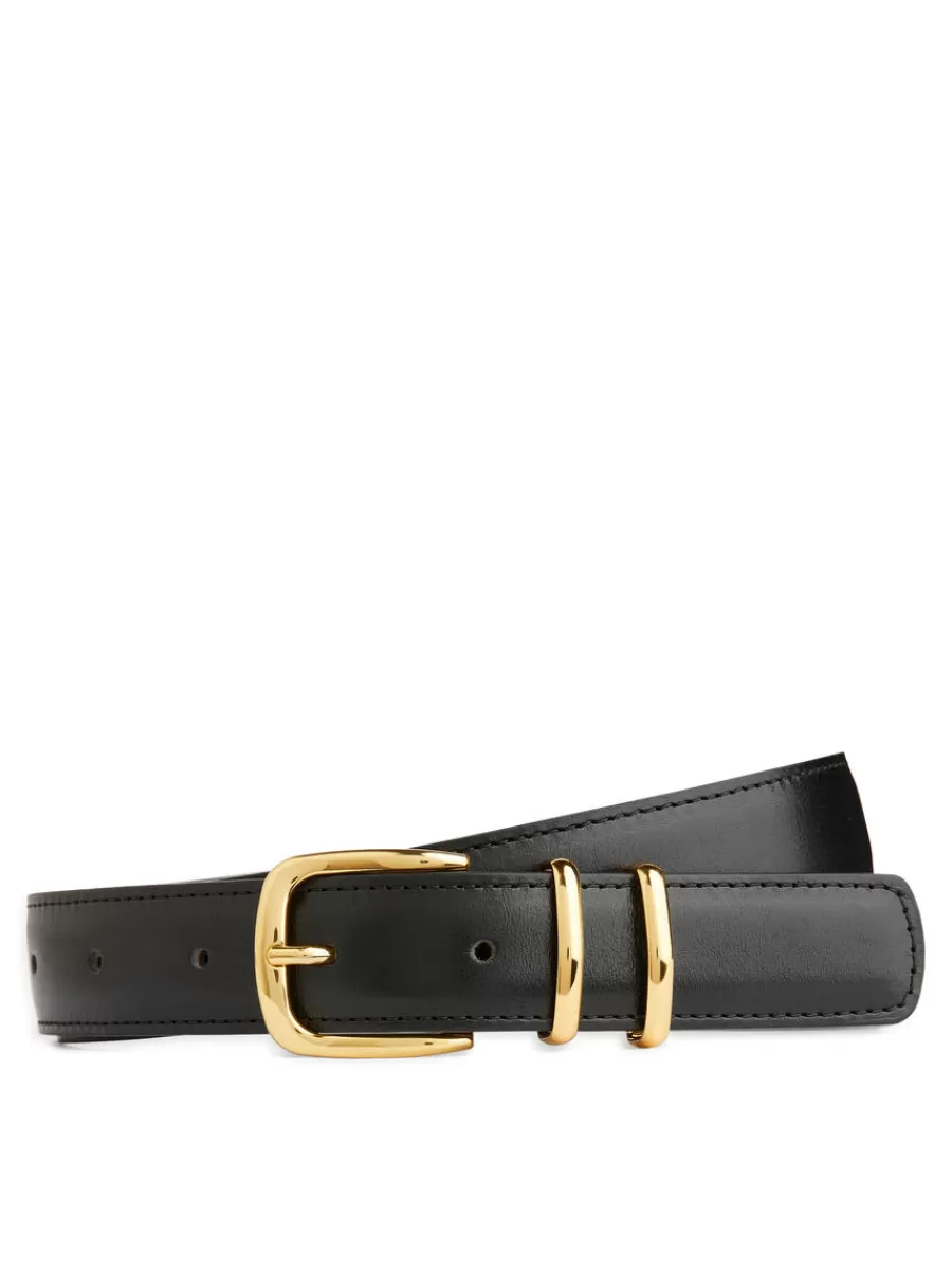 Cheap ARKET Leather Belt Black