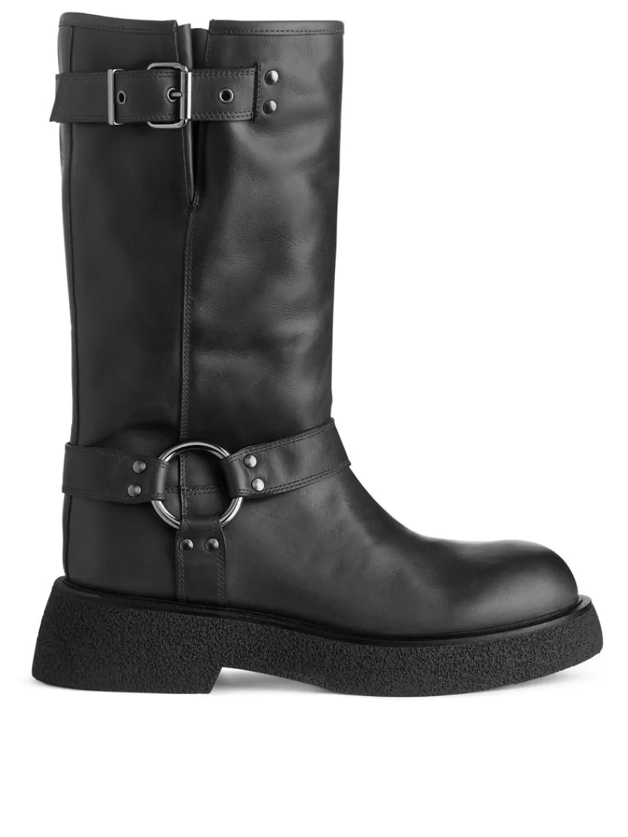 Shop ARKET Leather Biker Boots Black