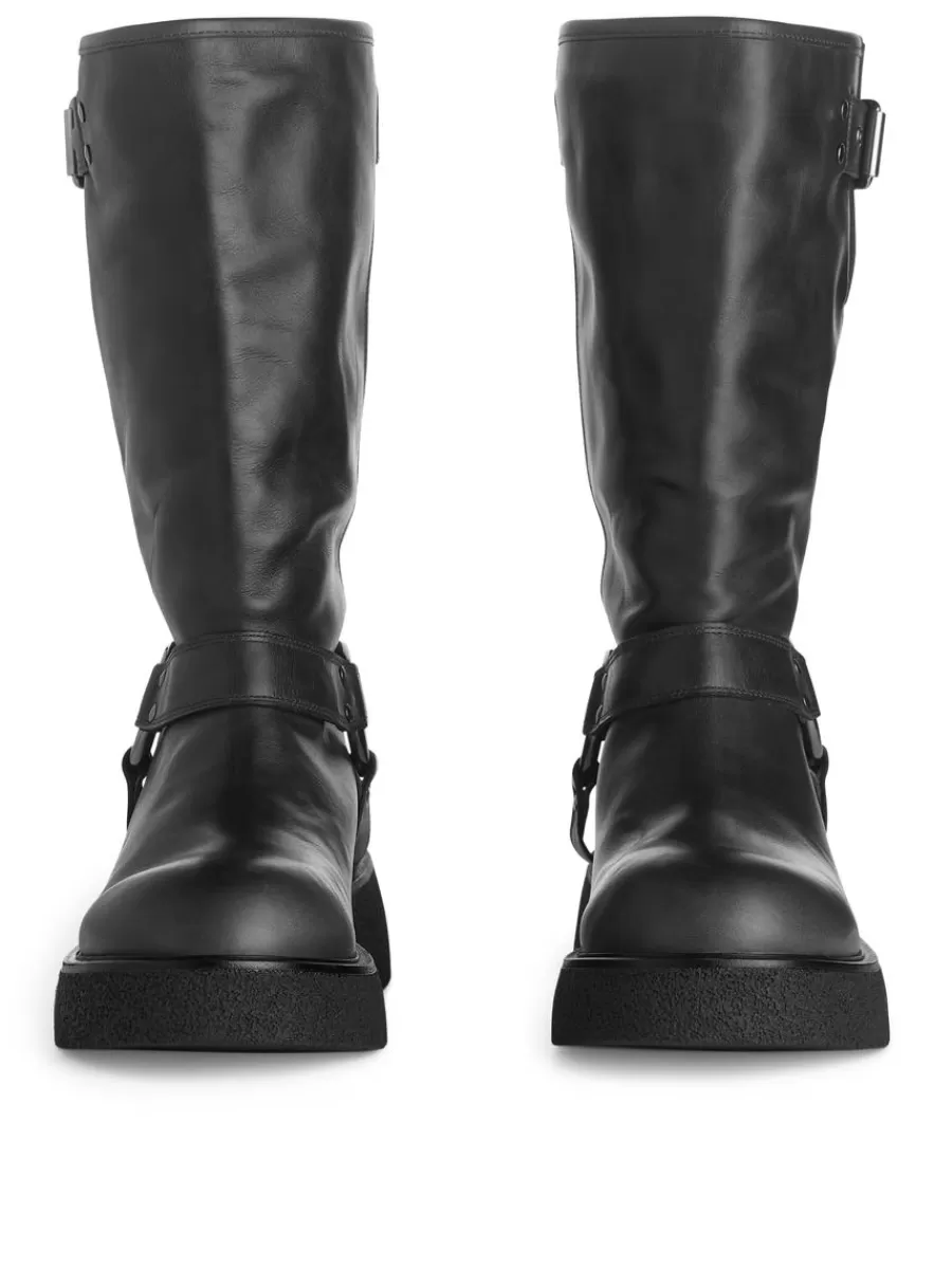 Shop ARKET Leather Biker Boots Black