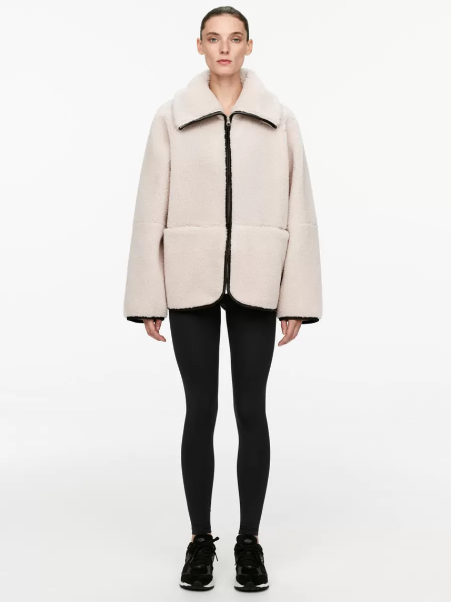 Shop ARKET Leather Detailed Pile Jacket Light Beige/Black