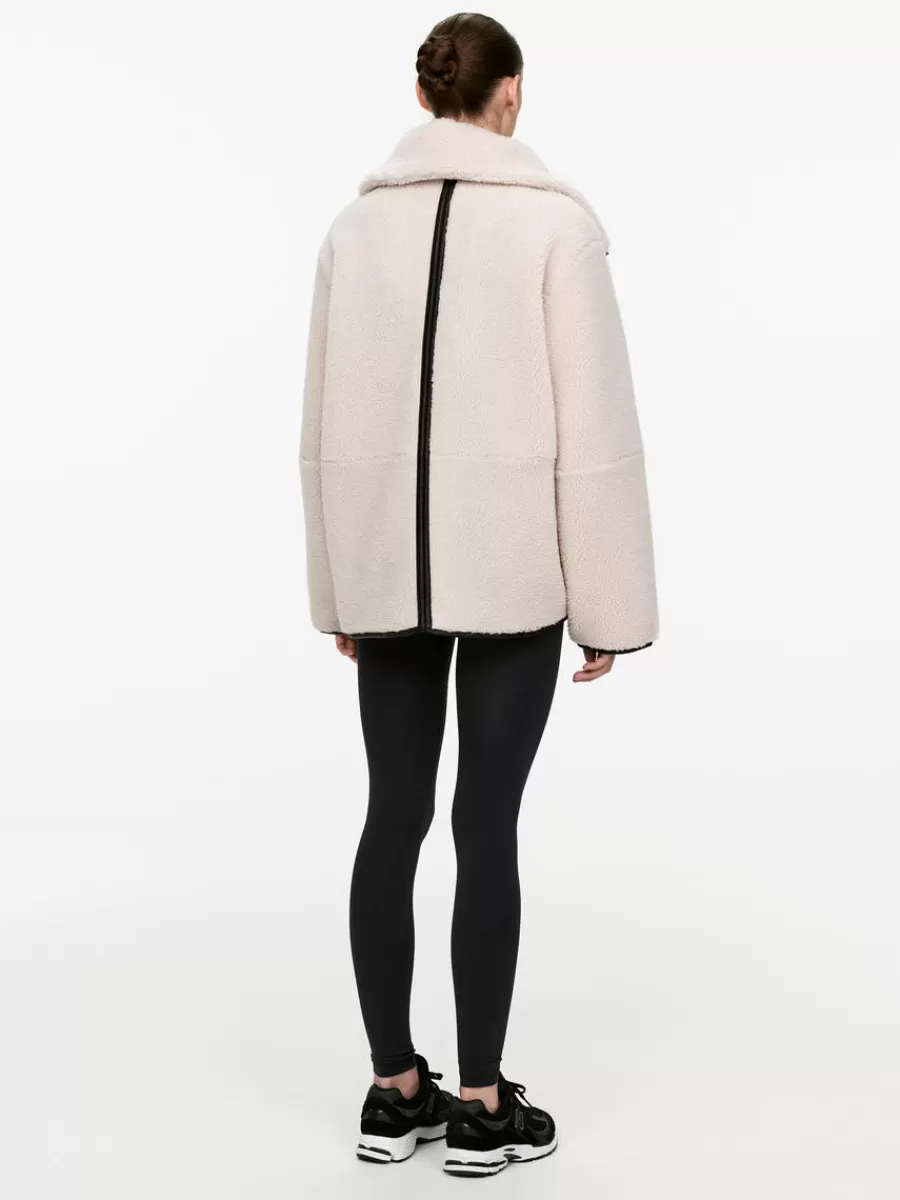 Shop ARKET Leather Detailed Pile Jacket Light Beige/Black