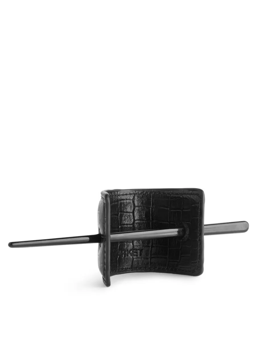 Discount ARKET Leather Hair Barrette Black