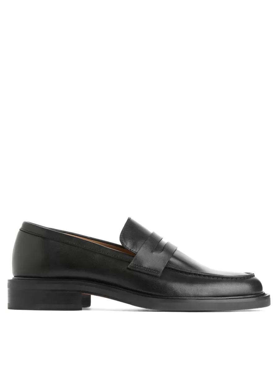 New ARKET Leather Penny Loafers Black