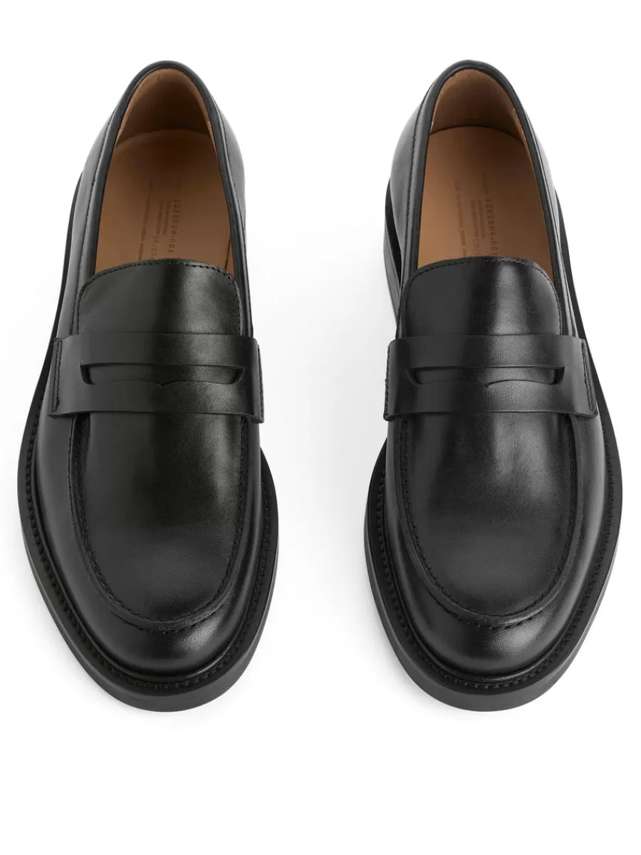 New ARKET Leather Penny Loafers Black