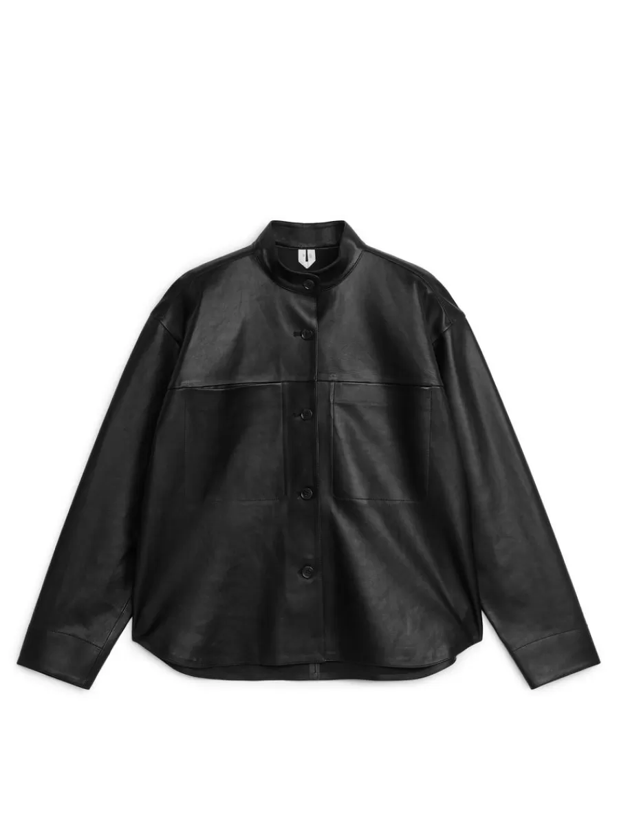 Shop ARKET Leather Shirt Black