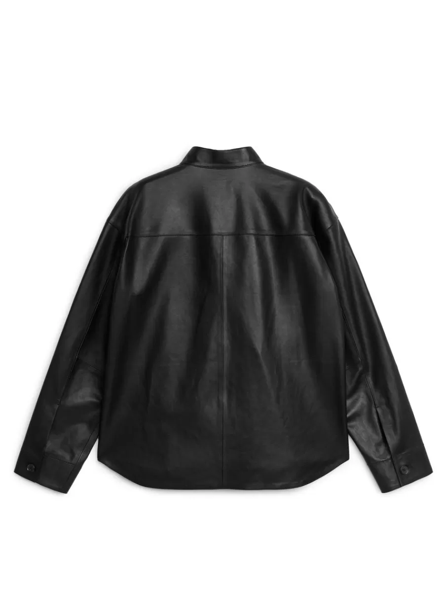 Shop ARKET Leather Shirt Black