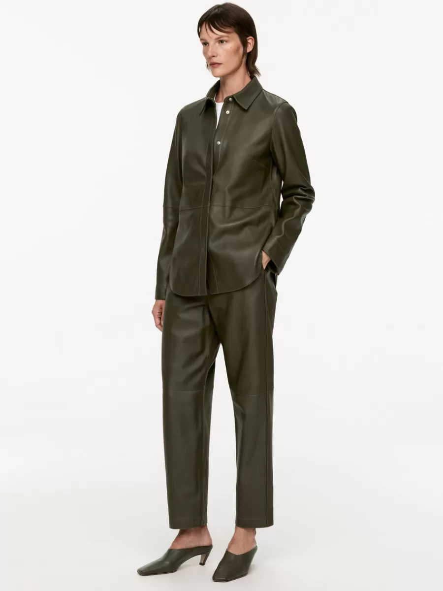 Hot ARKET Leather Shirt Khaki Green