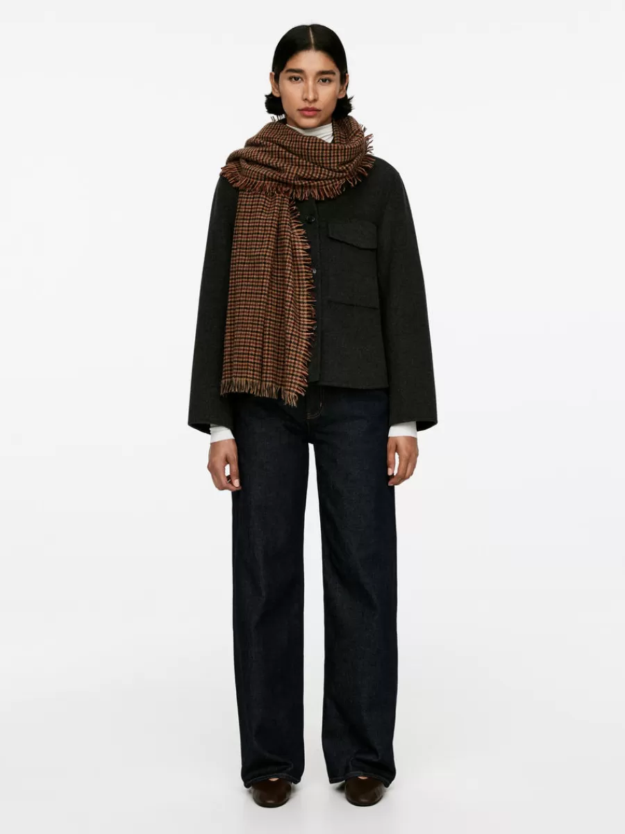 Hot ARKET Light Wool Scarf Brown/Checkered