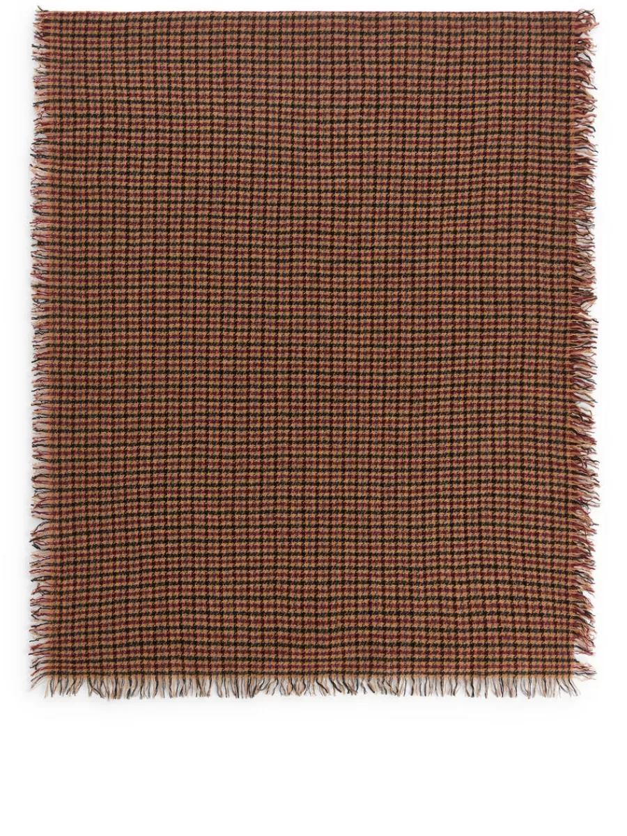 Hot ARKET Light Wool Scarf Brown/Checkered