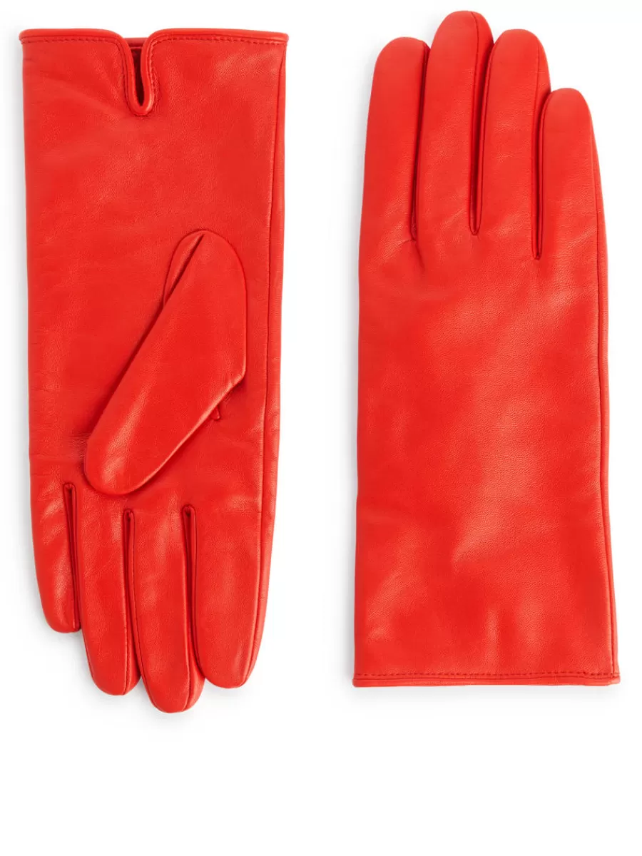 Online ARKET Lined Leather Gloves Red