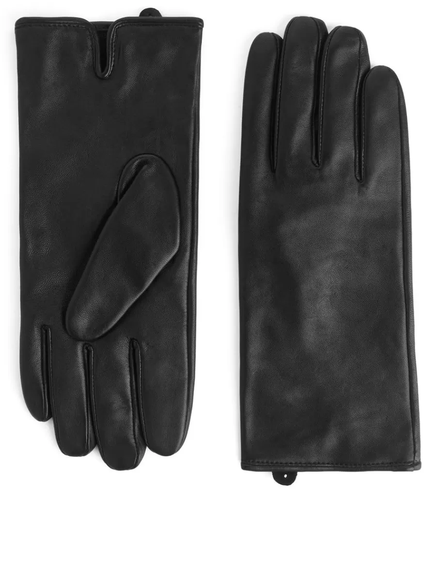 Cheap ARKET Lined Leather Gloves Black