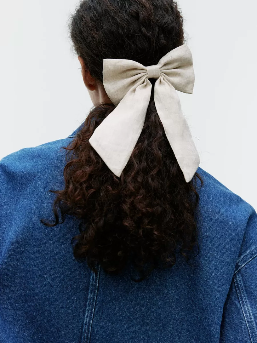 Cheap ARKET Linen Bow Hair Clip Light Beige