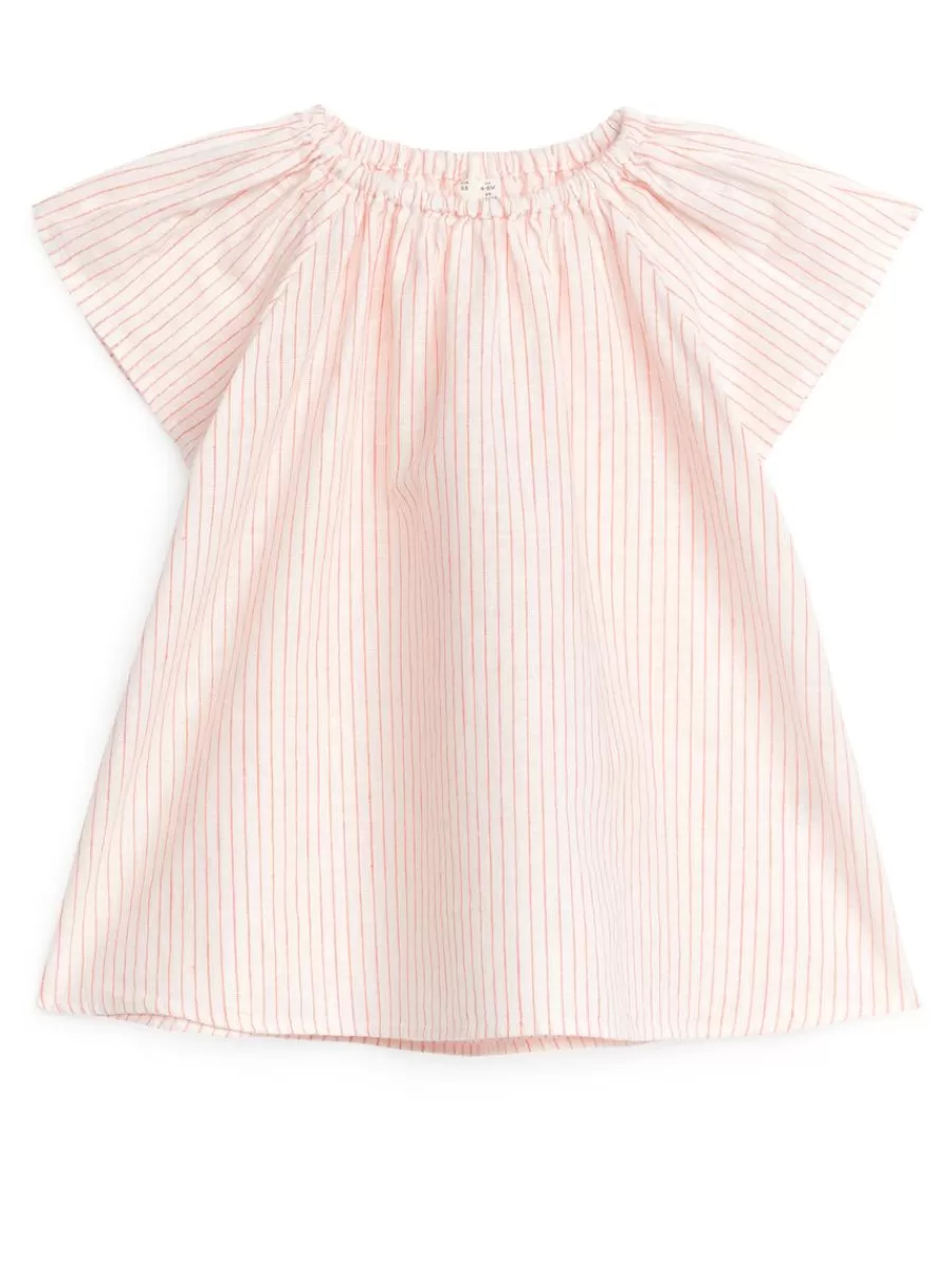 Sale ARKET Linen Cotton Dress Off White/Orange