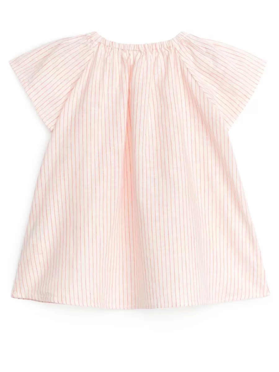 Sale ARKET Linen Cotton Dress Off White/Orange
