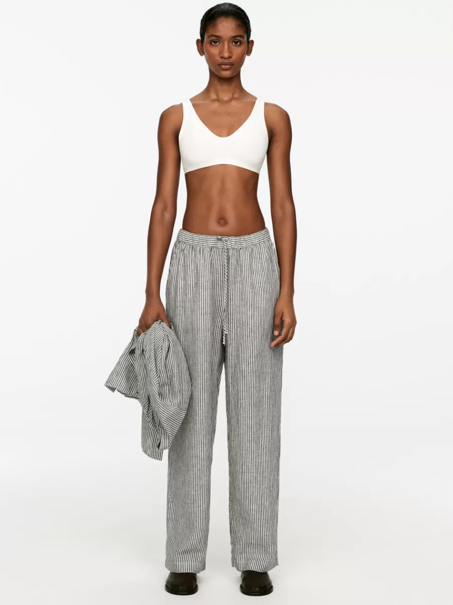 Best ARKET Linen Drawstring Trousers Off White/Black