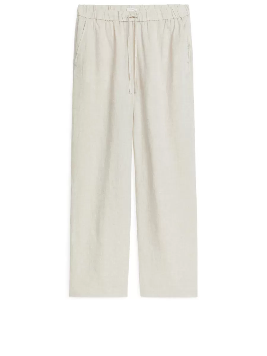 Sale ARKET Linen Drawstring Trousers Beige