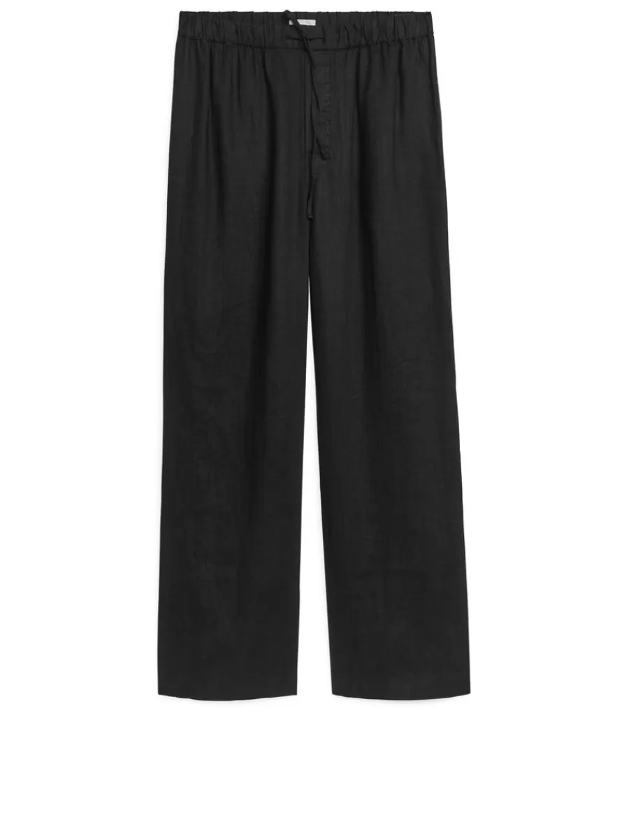 Fashion ARKET Linen Drawstring Trousers Black