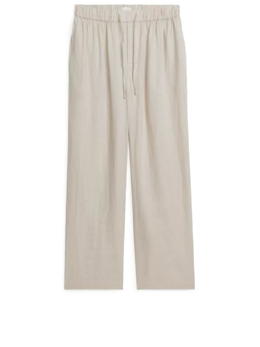 New ARKET Linen Drawstring Trousers Beige