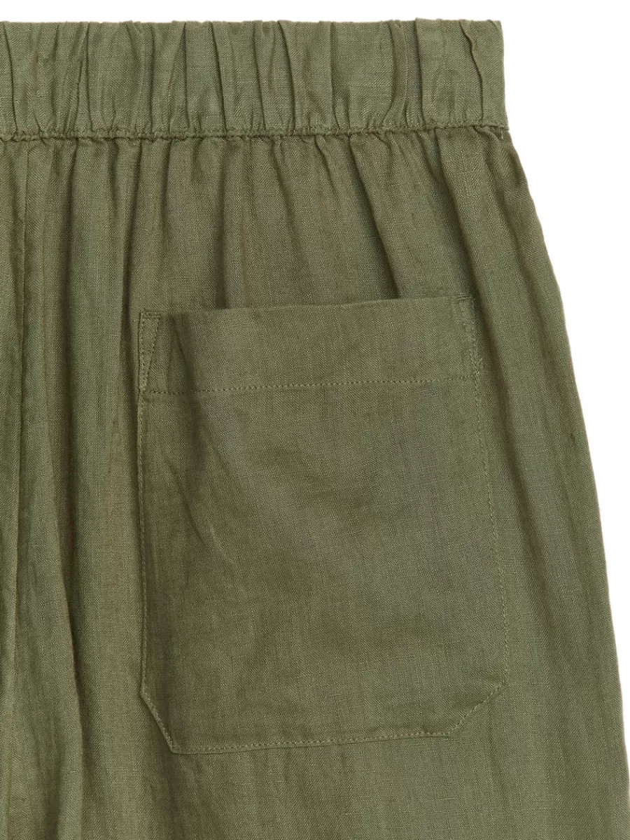 Online ARKET Linen Drawstring Trousers Dark Khaki Green