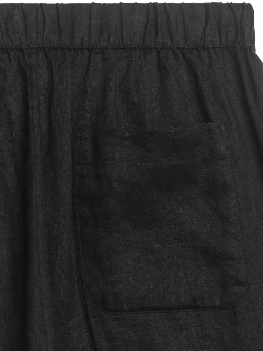 Fashion ARKET Linen Drawstring Trousers Black