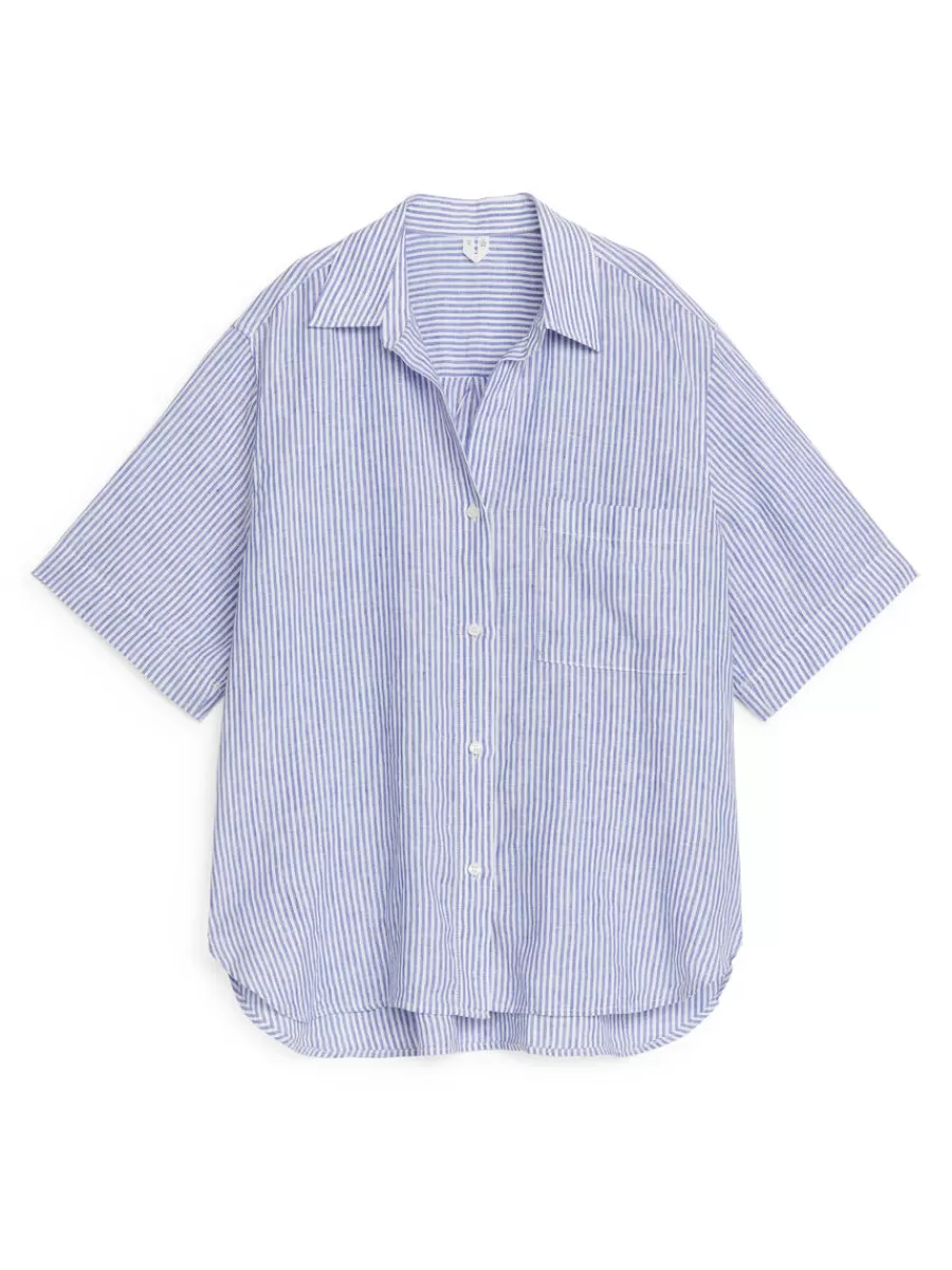 Best Sale ARKET Linen Resort Shirt Blue/White