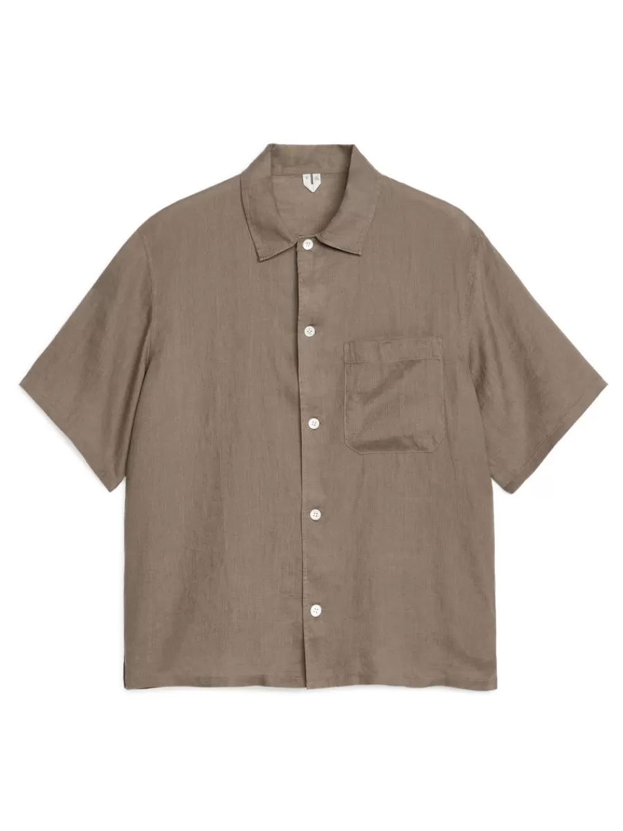 Discount ARKET Linen Resort Shirt Dark Mole