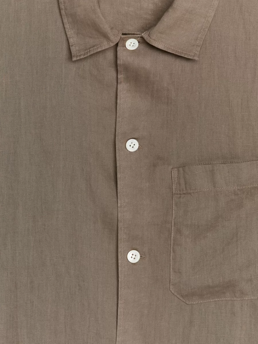 Discount ARKET Linen Resort Shirt Dark Mole