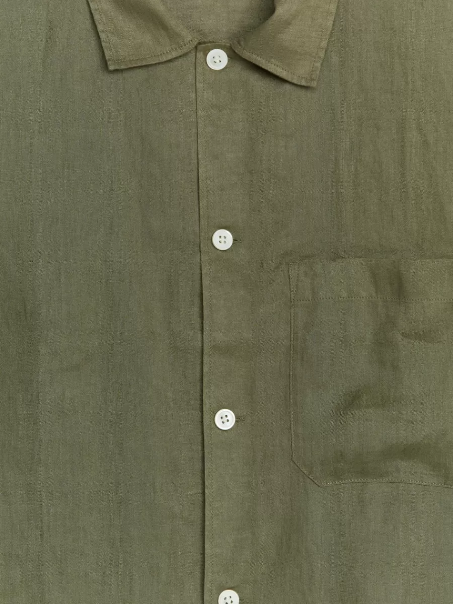 Best Sale ARKET Linen Resort Shirt Dark Khaki Green