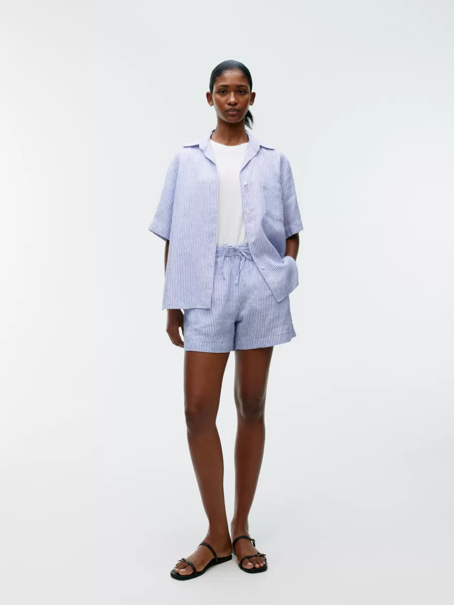 Flash Sale ARKET Linen Shorts White/Blue