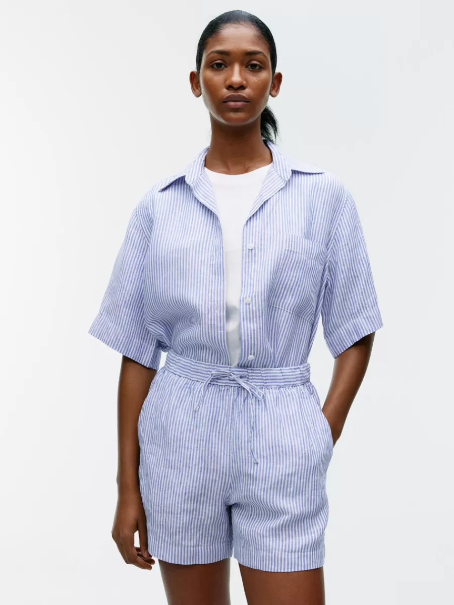 Flash Sale ARKET Linen Shorts White/Blue