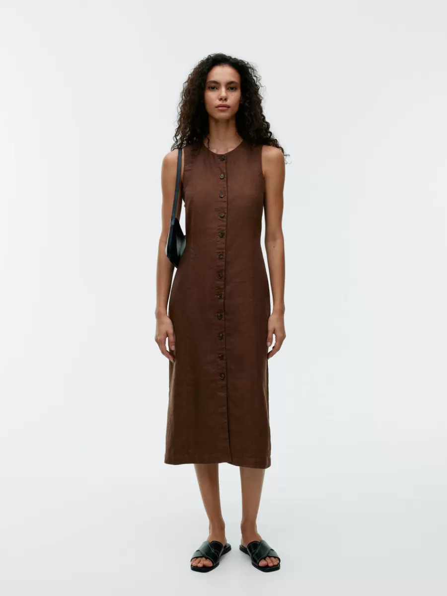 Shop ARKET Linen Vest Dress Dark Brown