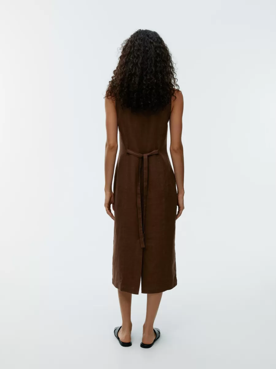 Shop ARKET Linen Vest Dress Dark Brown
