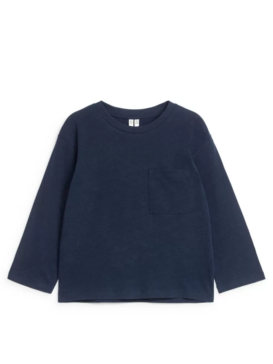 Hot ARKET Linen-Blend Long Sleeve T-Shirt Dark Blue