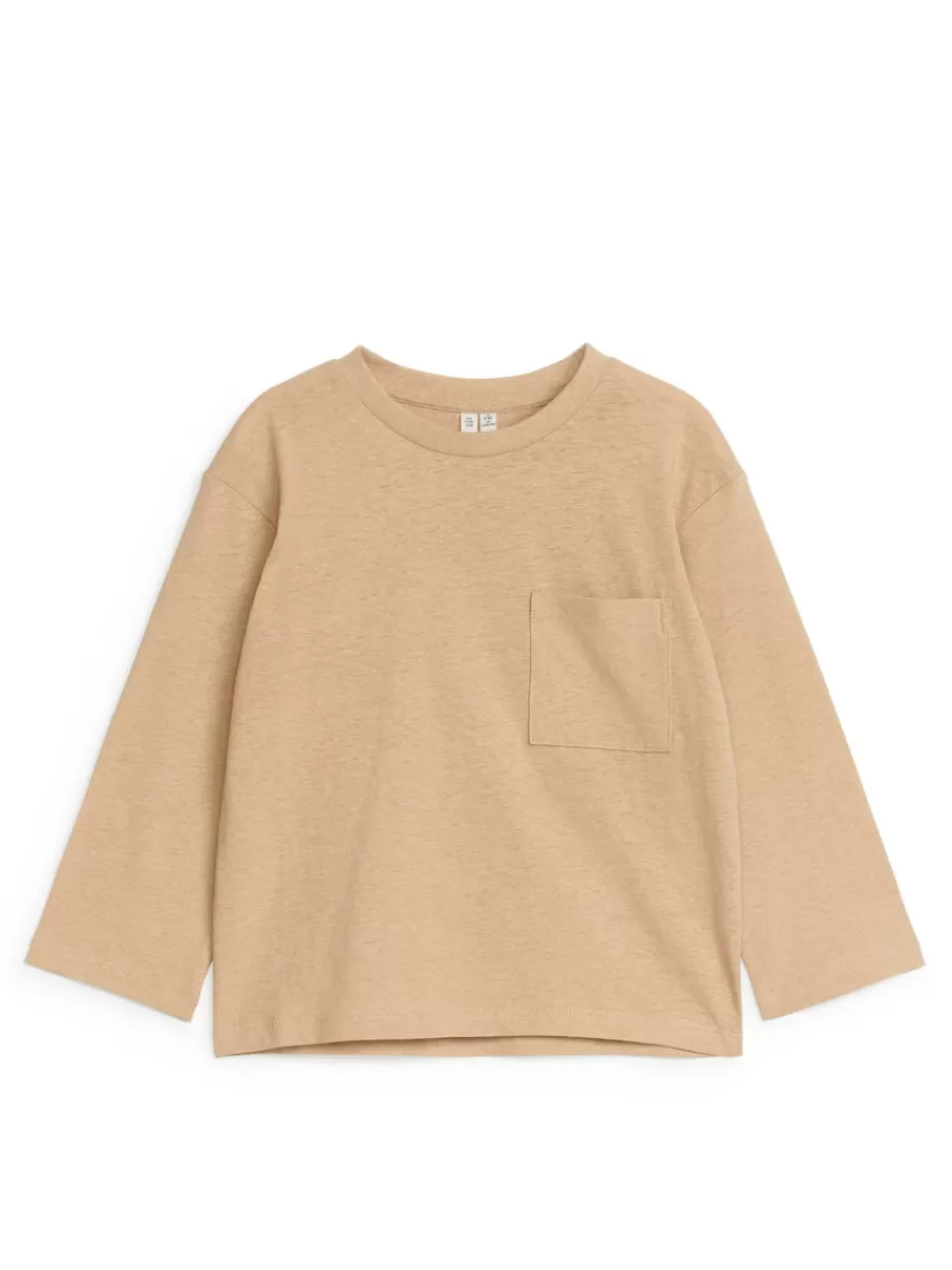 Best ARKET Linen-Blend Long Sleeve T-Shirt Beige