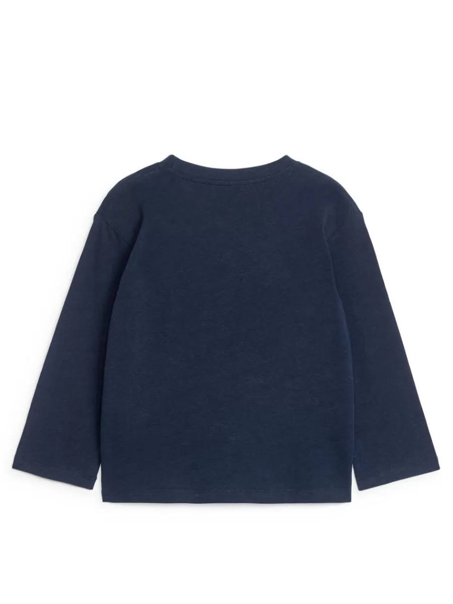Hot ARKET Linen-Blend Long Sleeve T-Shirt Dark Blue