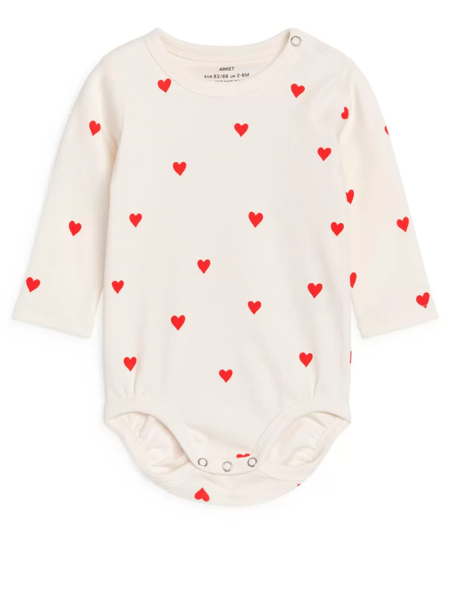 Hot ARKET Long-Sleeve Bodysuit Off White/Red Hearts