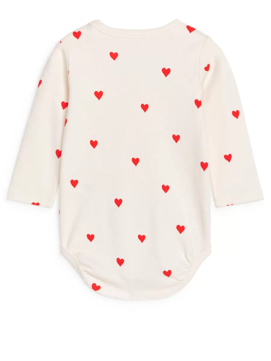 Hot ARKET Long-Sleeve Bodysuit Off White/Red Hearts