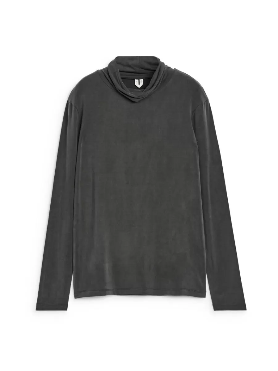 Sale ARKET Long-Sleeve Cupro Top Black