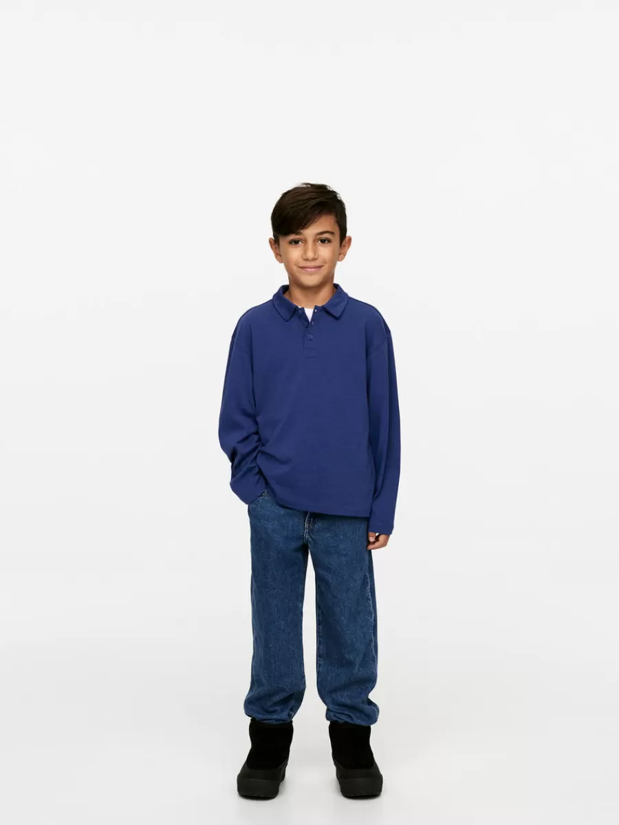 Cheap ARKET Long-Sleeve Polo Shirt Bright Blue